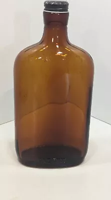 Vintage Amber Brown One Pint Whiskey Bottle With Lid / Cap • $12.99