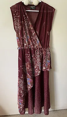 Stitches Plus Gold Label Vintage Dress Size 8-10 Plum Wine Floral Print Layered • $18.88