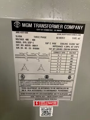 480v-400v 15 KVA Transformer • $900