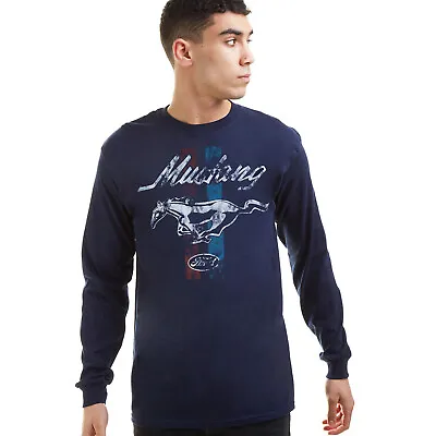 Official Ford Mustang Mens Stripes Long Sleeve T-shirt Navy S - XXL • £14