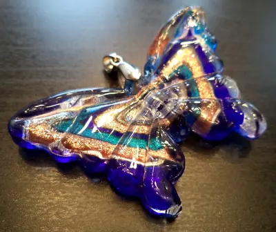 Stunning Vintage Estate Blue Murano Glass Butterfly 2 3/8  Pendant!!! 1603a • $0.99