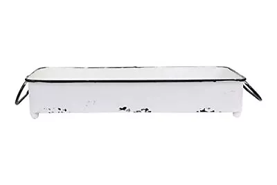 P Farmhouse Decorative Metal Tray With 2 Handles Distressed White And Black • $26.08