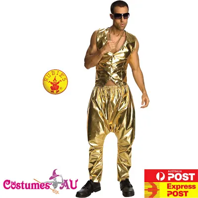 Mens 80s Gold Rap Hip Hop Retro Rapper Costume 90s 1980s Parachute Pants Vest  • $34.19