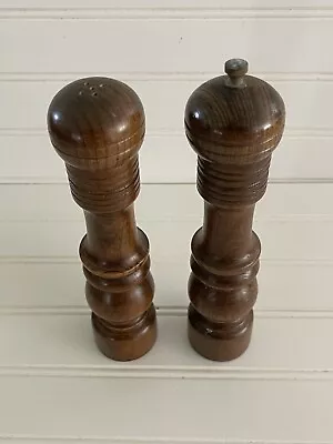 Vintage MCM Wooden Salt Shaker & Pepper Mill Grinder Set Japan 9” • $20