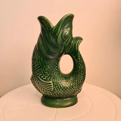 Glug Jug Vintage Dartmouth Green Gurgle Glug Fish Jug Vase 18cm Excellent Cond. • £34.99