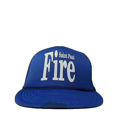 Vintage St. Paul Minnesota Fire Snapback Rope Mesh Trucker Hat Blue Cap • $15.49