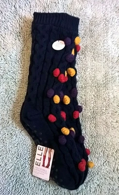 £12.99 • Buy ELLE Navy Cable Bobble Slipper Socks Fleece Lining Size 4-8 Anti Slip