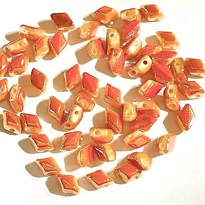 Czech MINI GemDuo Beads 6x4mm - 2-Hole Beads - Chalk FULL APRICOT - 120pcs • $4.28