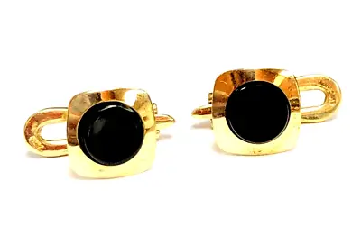 14K Yellow Gold Black Onyx Cufflinks Shirt Studs • $375.06