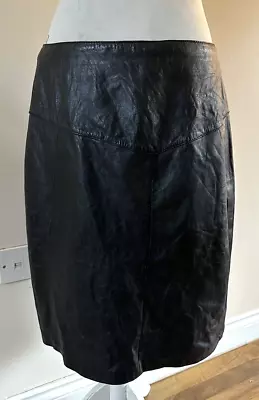 Womens Black Leather Skirt Size 12 Knee Length • £20