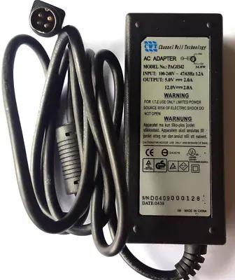 Genuine Cwt Channel Well Technology Ac Adapter Pag0342 4 Pin Din 5v 2a 12v 2a • £10.95