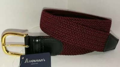 £69.99 • Buy ANDERSONS ITALIAN WOVEN RED BURGUNDY MENS BELT HANDMADE 90cm 34  BNWT