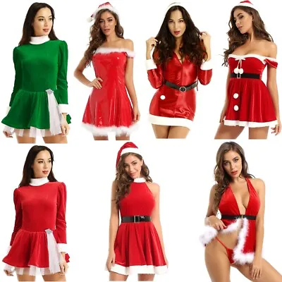 Womens Mrs Claus Santa Cosplay Costumes Christmas Dress With Hat And Belt Outfit • $25.20