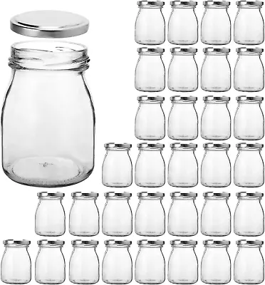 KAMOTA Glass Jars 32 PACK 6 Oz Clear Yogurt Jars With Silver Lids Glass Puddin • $47.99