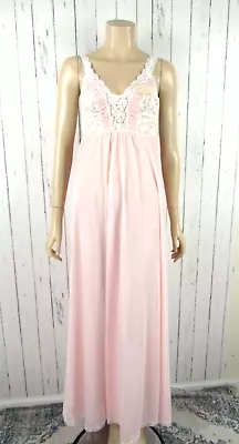 Vintage Olga NWT Nightgown Nylon Sheer Pink Mist White Lace Small Full Length • $65