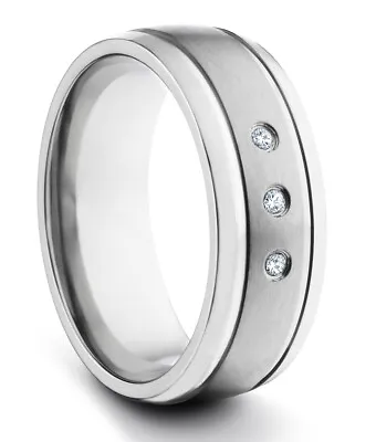 TungstenMasters 8MM/6MM TITANIUM Mens/Womens Silver Wedding Band Diamond Ring  • $94.95