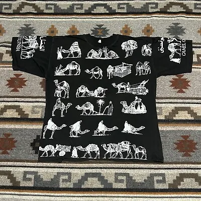 $31.45 • Buy Vintage Camels Of Tunisia AOP T-Shirt Size 2XL 90s Black All Over Print