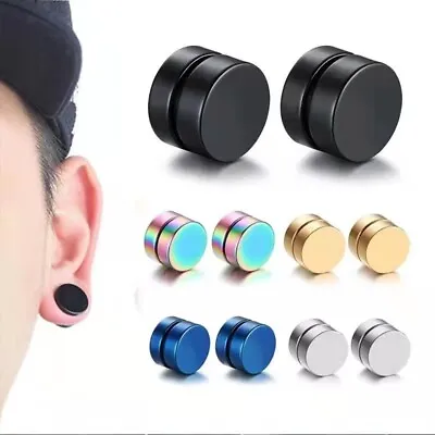 Black Mens Stainless Steel Magnetic Non-piercing Clip Fake Cheater Stud Earrings • $3.99