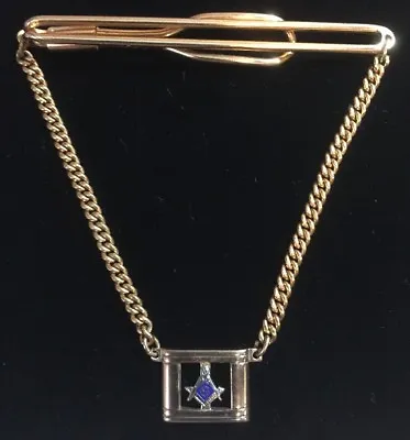 Vintage Mid Century Swank Masonic Gold Tone Tie Clip W/Chain • $30