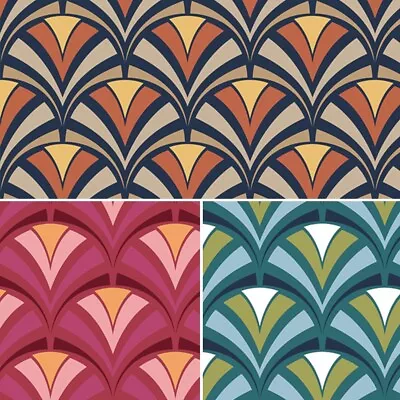 Polycotton Fabric Art Deco Vintage Retro Geometric Triangles Arches • £2.70