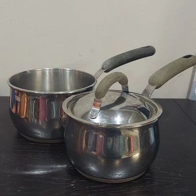 £38.95 • Buy Meyer Bella Cuisine Set Of 2 Saucepans & 1 Lid Stainless Steel 1 Quart & 1.5 Qt