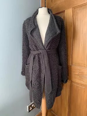 Whistles Grey Chunky Belted Leather Trim Wool / Alpaca Cardigan Size S • £39.99