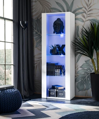 Free Standing Living Room Display Cabinet In Matt LED Lighting OPEN VERTICAL 159 • £95