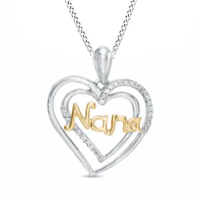 Diamond Accent  Nana  Double Heart Pendant 925 Silver & 10K Gold Valentine Gifts • $396.54