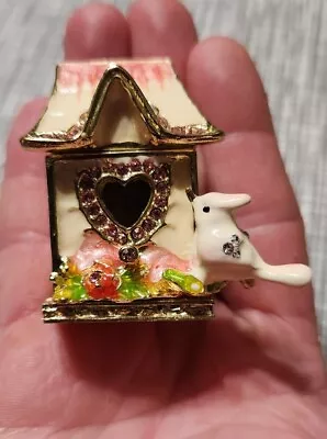 Trinket Box Bejeweled Enamel Bird House Figurine Bird Rhinestones Small  • $15.19