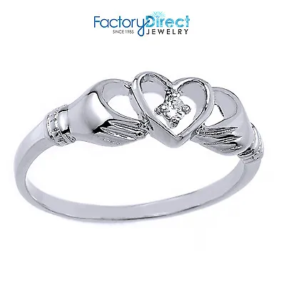 10k White Gold Claddagh Ring With Diamond • $159.99