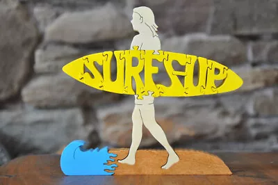 Surfing Surfer Surf Board Waves  Figurine Wooden Amish Made Toy Puzzle New  • $19.99