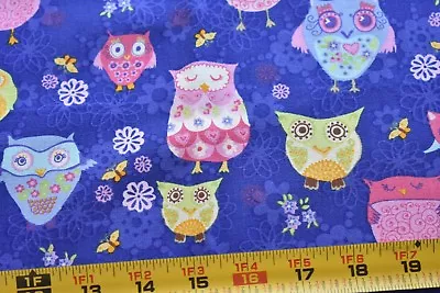 By 1/2 Yd Colorful Owls On Purple Quilt Cotton Makower UK/Henley Studio N3884 • $5.50