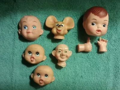 Lot 6 Vintage Vinyl Celluloid Doll Head Arms Craft Making Parts Baby Faces Mouse • $14.99
