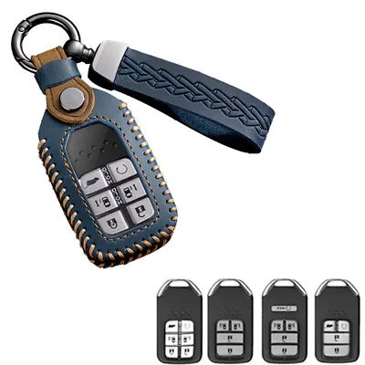 Blue Leather Key Bag Case Cover Fob For Honda CRV Pilot Accord Jazz Civic Vezel • $33.65