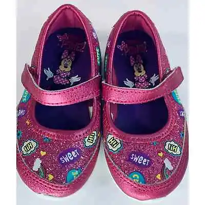 Minnie Power Girls Shoes Sz 5 Sparkly Pink Minnie Mouse Skid Resistant Slip On • $15