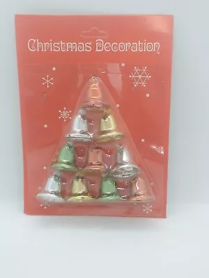 Pack Of 10 Nos Hard Plastic Mini Bells 1.0” X 1.0  Christmas Ornaments Hong Kong • $13.64