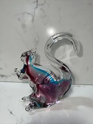 SQUIRREL HANDBLOWN GLASS PAPERWEIGHT SCULPTURE ART CRYSTAL Purple Blue Clear • $24.99