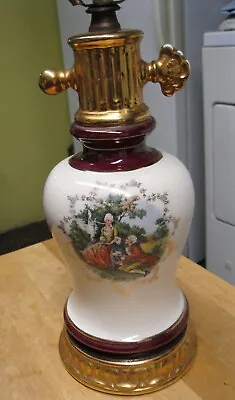 Vintage 1940s Era VICTORIAN Scene PORCELAIN Berger Swivel HARP 22  Table Lamp!! • $69.99