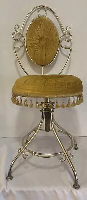 VTG Vanity Chair Upholstered Boudoir Swivel Gold Fringe Awesome! • $99.77