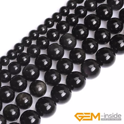 Natural Black Obsidian Rose Quartz Blue Amazonite Gemstone Round Loose Beads 15  • $3.60