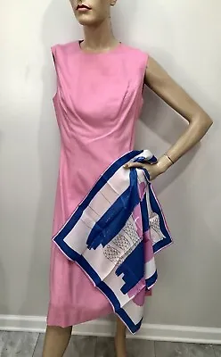 VTG 1960s Ladies Who Lunch *BUBBLE GUM PINK Saks Fifth Avenue LINEN SHEATH DRESS • $25.99