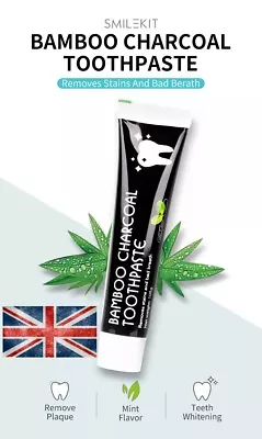 Activated Bamboo Charcoal Toothpaste Teeth Whitening Fluoride Free 105g Mint UK • £5.29