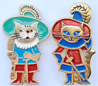 2 Ussr Soviet Cartoon Pins Badges. Puss In Boots. Cat In Boots. Musketeer • $39.99