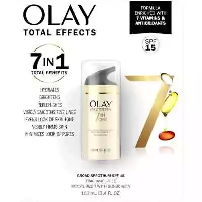 Olay Total Effects 7-in-1 Moisturizer SPF 15 Fragrance Free 3.4 Fl Oz Facial • $32.90