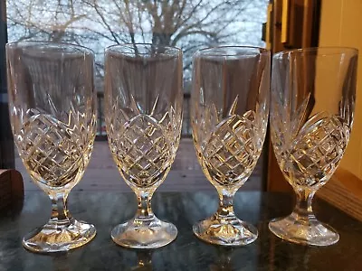 (4) Ice Tea Goblets Water Glasses Crystal Shannon Godinger Dublin Fan Diamond • $36.95