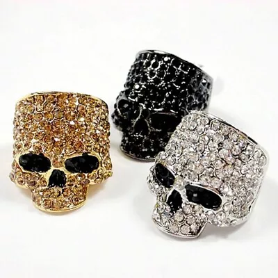 Chino Antrax Crystal Skull Ring Rock Gold Silver Black Biker Jewelry Men Women  • $8.97