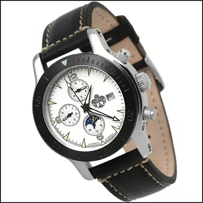 S.u.g. Phenom Men's 21j Automatic Watch New White Dial Sug Black Leather Strap • $89.99