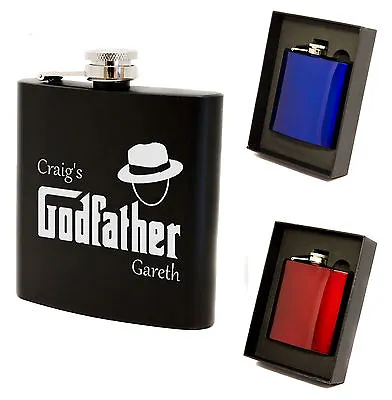 £12.95 • Buy Personalised 6oz Stainless Steel Hip Flask & Gift Box Godfather Gift Engraved