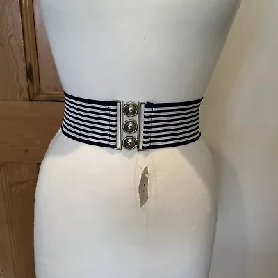 Ladies Vintage Waspie Blue White 80s Wide Elasticated Belt With Snap Fastening • £8.99