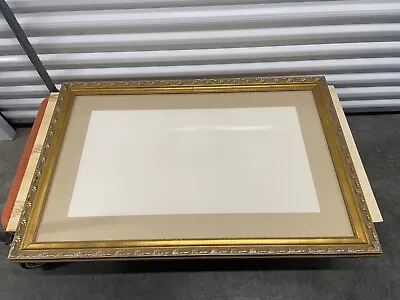 Picture Frame Vintage Gold Gesso Ornate Wood | 44 W X 28-7/8 H | Non-Glare Glass • $118